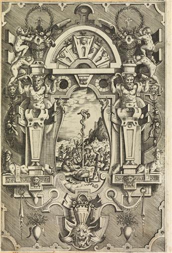 PIETER VAN DER HEYDEN (after Jacob Floris) Group of 5 engravings of mytholgical subjects in elaborate decorative panels